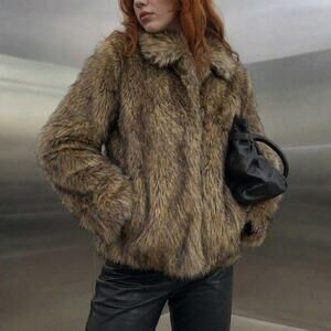 Tan Faux Fur Coat Lightweight Vintage 90s Grunge Bella Hadid Style